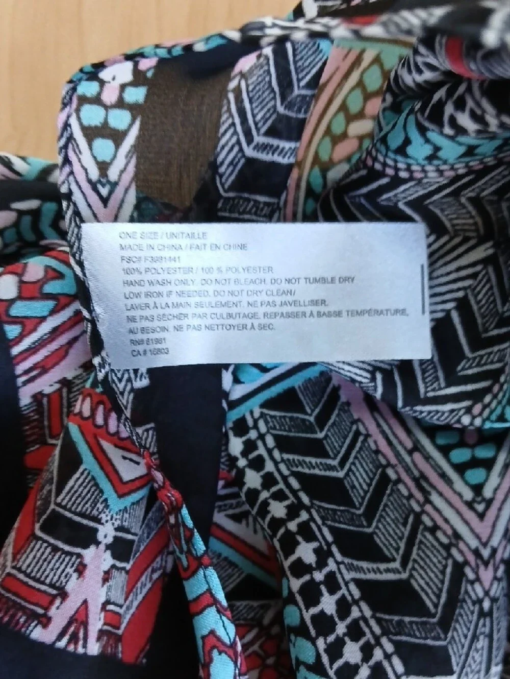 Geometric Tribal Print Lightweight Scarf Wrap - Black, Teal & Red